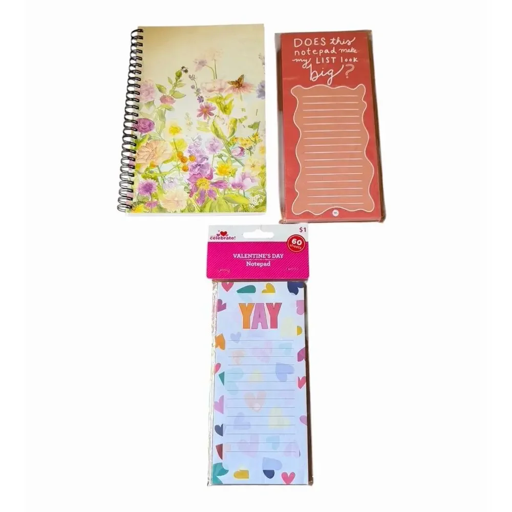 Floral Spiral Notebook Funny List Notepad Stationery Bundle Gift Desk Journal